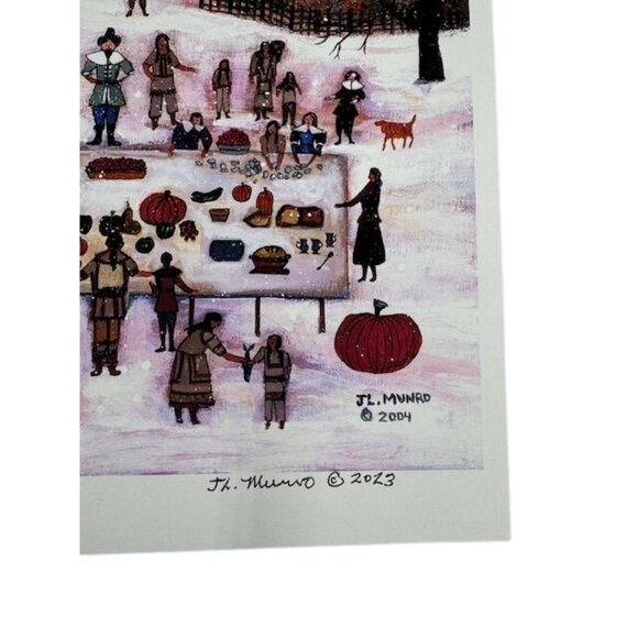 NWT Thanksgiving Feast In Winter Snow Art Print By J.L. Munro Signed & Numbered - Picture 3 of 9